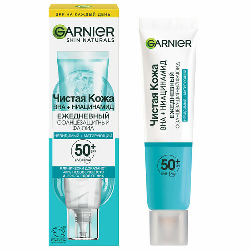 Этот солнцезащитный флюид с невесомой и матовой текстурой обогащён ВНА (Салициловая кислота) и Ниацинамидом в сочетании с очень высокой степенью защиты от солнца SPF50+, поры менее заметны, уменьшает несовершенства и следы от них. Защищает от UVB, UVA и длинных UVA-лучей. Нелипкий и нежирный Некомедогенный и без отдушки. Дерматологически протестирован и подходит даже для чувствительной кожи. наука В основе формулы: ВНА (салициловая кислота): известна своими свойствами заметно сокращать несовершенства и жирный блеск. ниацинамид: известный своими успокаивающими и смягчающими свойствами. Способ использования и нанесения Перед использованием встряхните. Используйте утром в качестве увлажняющего крема или поверх увлажняющего крема перед нанесением макияжа.