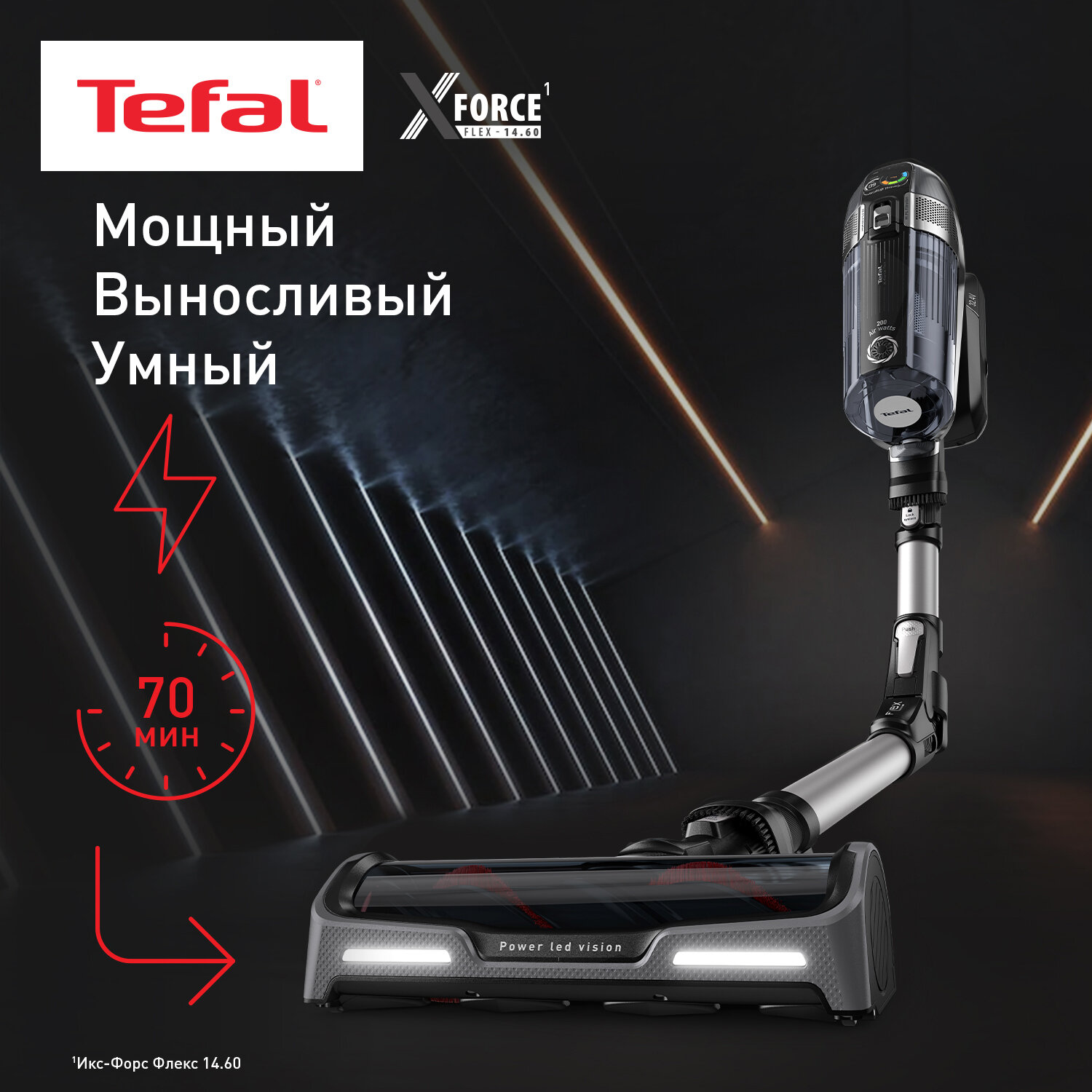 Вертикальный беспроводной пылесос Tefal X-Force Flex 14.60 Animal Care TY99A8WO с автоматической регулировкой мощности и 6 насадками, черный