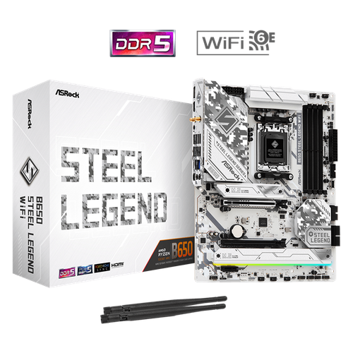 Материнская плата ASROCK B650 STEEL LEGEND WIFI AM5 B650 4DDR5 HDMIDP 2xSATA3 60 M2 Socket RAID USB 32 USB 20 Type-C ATX 90-MXBN90-A0UAYZ B650 STEEL LEGEND WIFI 30680₽