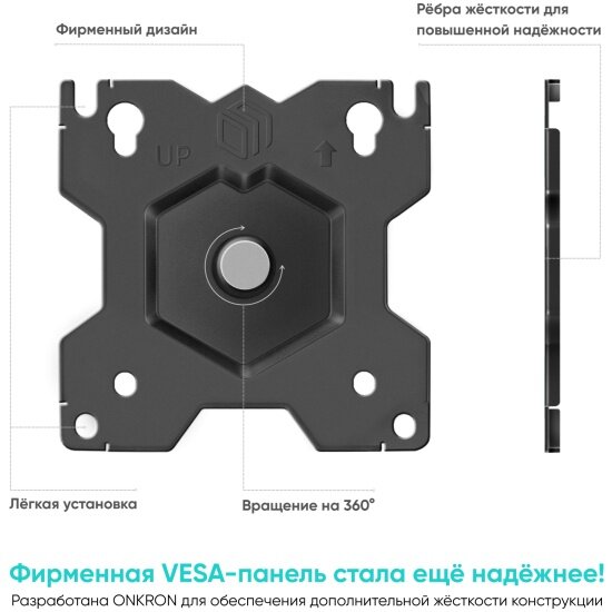 Кронштейн Onkron D208E, для двух мониторов и телевизоров 13"-34", черный — фото 1