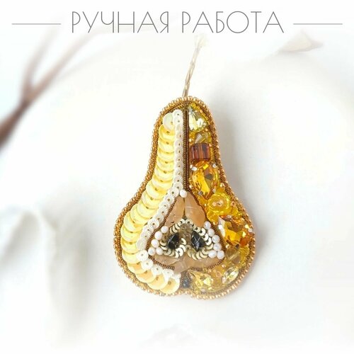 фото Брошь, агат, желтый, горчичный нет бренда