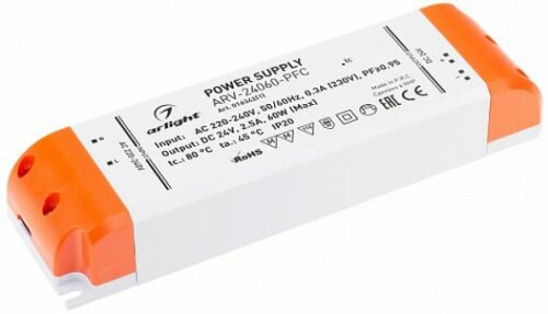 Блок питания Arlight ARV-24060-PFC 016342(1) 24V, 2.5A, 60W, IP20, пластик