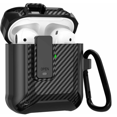 Чехол для AirPods 1 / 2 Mecha AirPods Case Carbon Black + Black черный
