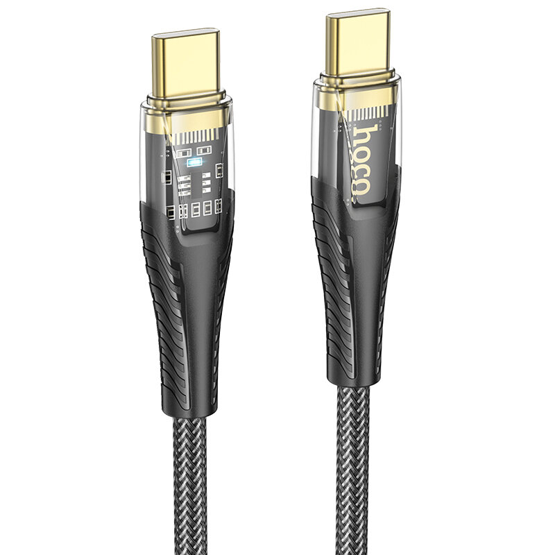 Кабель Type-C на Type-C, HOCO, U121, 60W, 1.2м, прозрачный черный