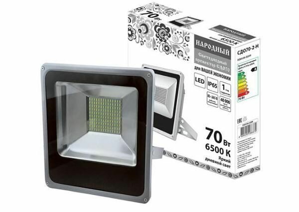 Прожектор светодиодный СДО70-2-Н 70 ВТ, 6500 К, серый