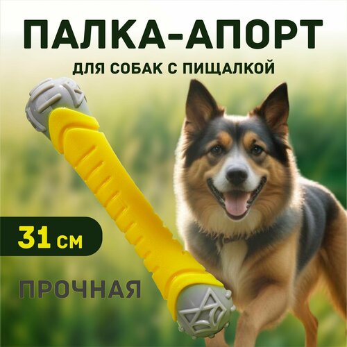 Кость-апорт (большая) резиновая для собак средних и крупных пород, легкая, не тонет в воде, игрушка для собак с пищалкой супер прочная, Flexy Bone/ FOFOS