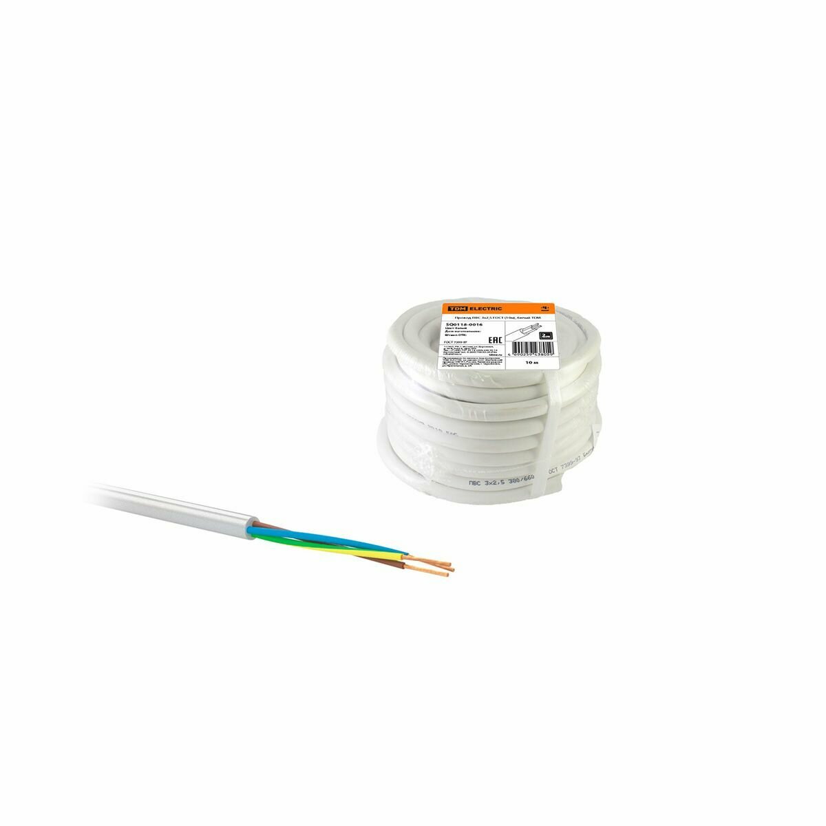 Провод бытовой ПВС Tdm Electric, 3 x 2,5 кв. мм, 10 м, белый