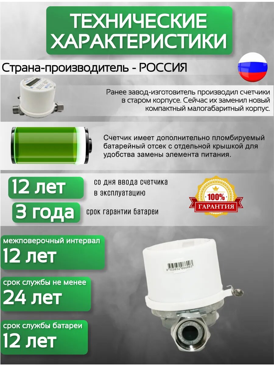 Счетчик газа гранд 4 ТК, 3/4 (20мм), монтажная длина 176мм — фото 1