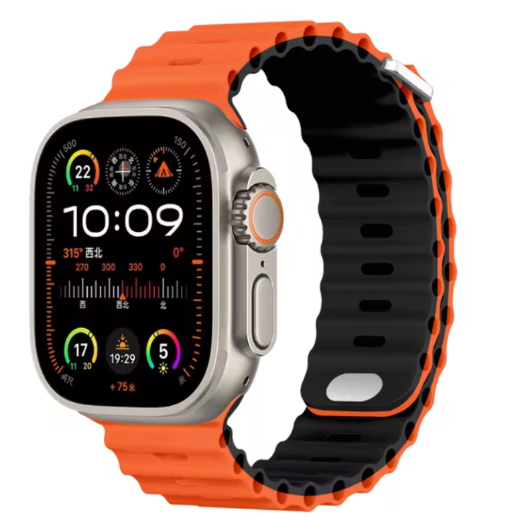 Силиконовый гипоаллергенный ремешок для Apple Watch Orange black, Series 10 46mm
