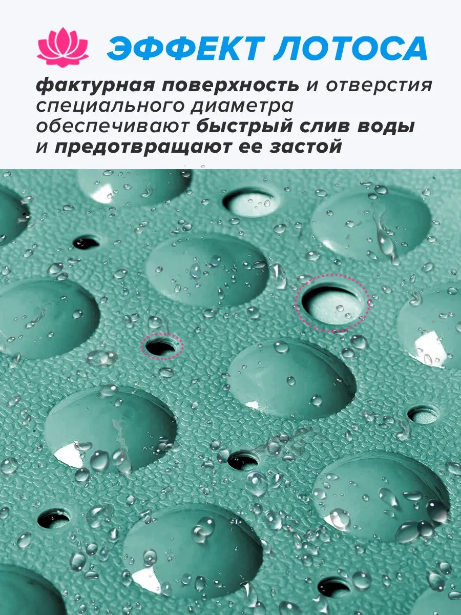 Коврик в ванную Conflate, противоскользящий резиновый на присосках с полукруглым вырезом, 100*40 см, мятный — фото 1