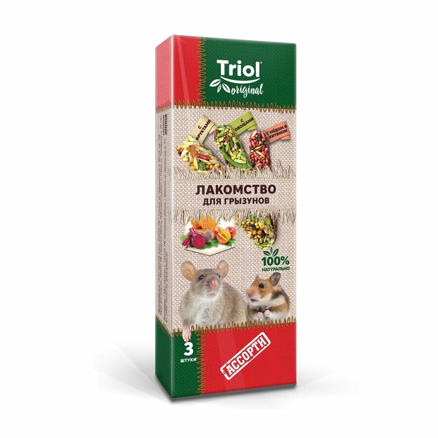 Лакомство Triol ORIGINAL палочки ассорти (с фруктами, с овощами, с мёдом и хитином) для грызунов (75 гр) — фото 1