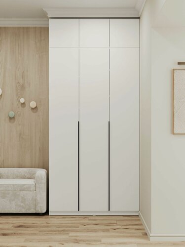 Изображение товара Распашной шкаф для одежды и хранения вещей Сеул, 3 двери, с антресолью, 120.1х50.6х260 см, Белый текстурный