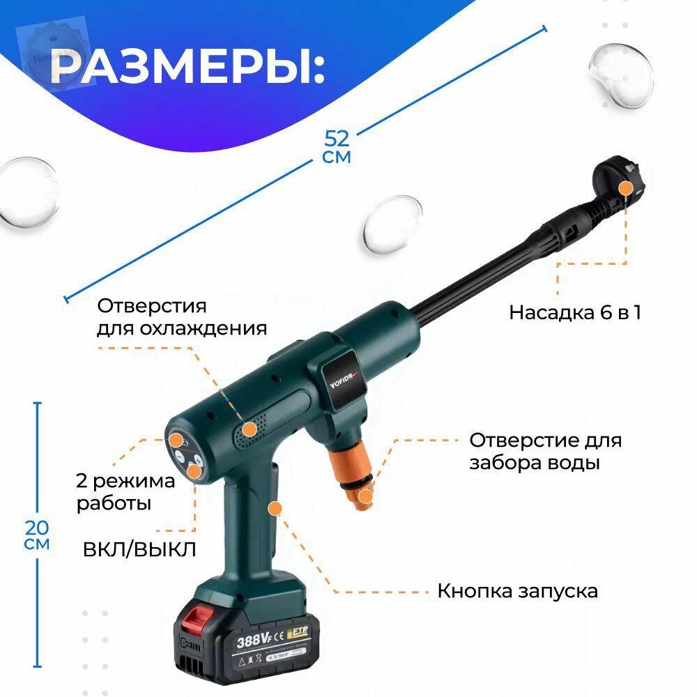 Мужчина моет фасад дома портативной мойкой высокого давления на высоте 3 метра