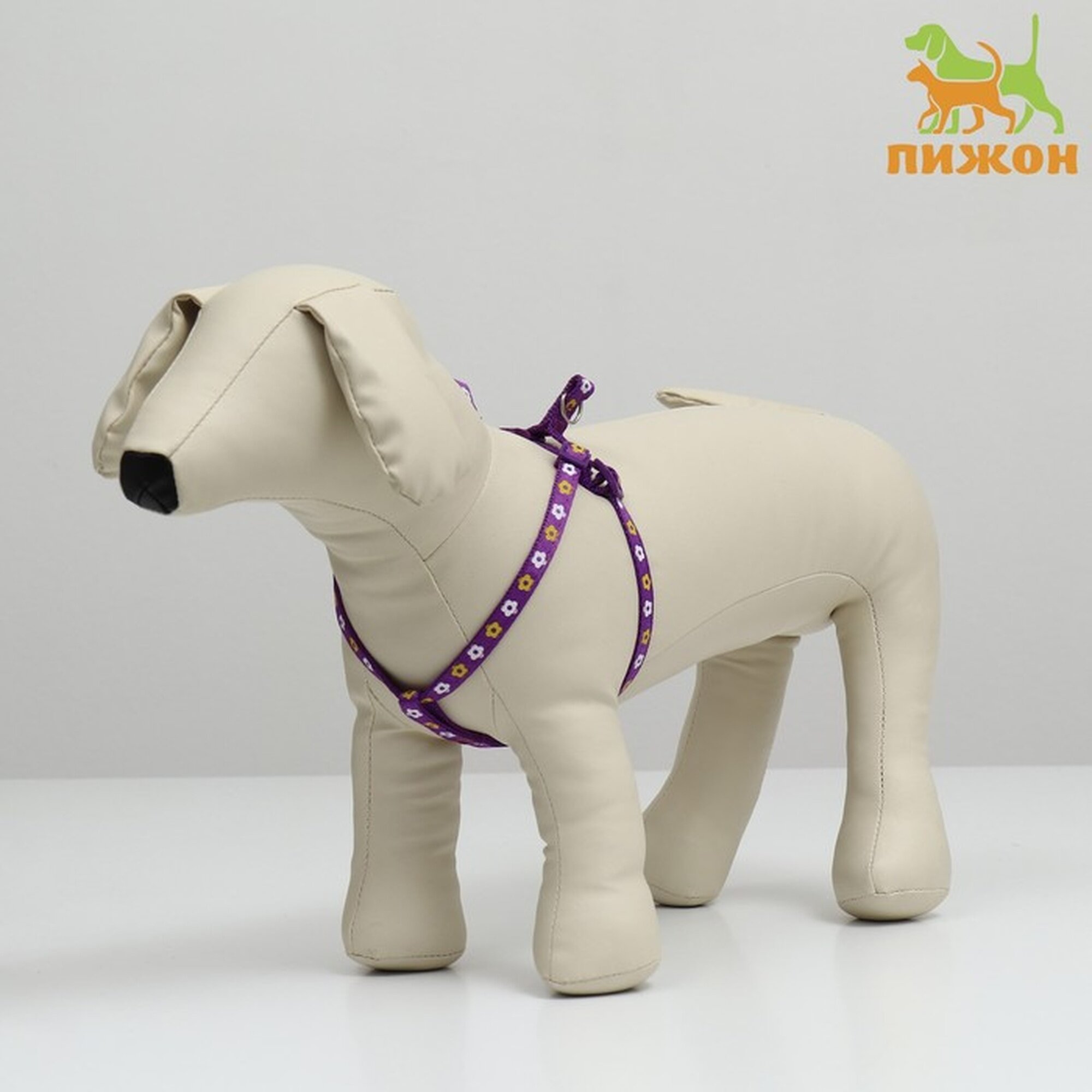 Шлейка Пижон "Цветы", прогулочная, регулируемая, текстиль, 27-42х1 см