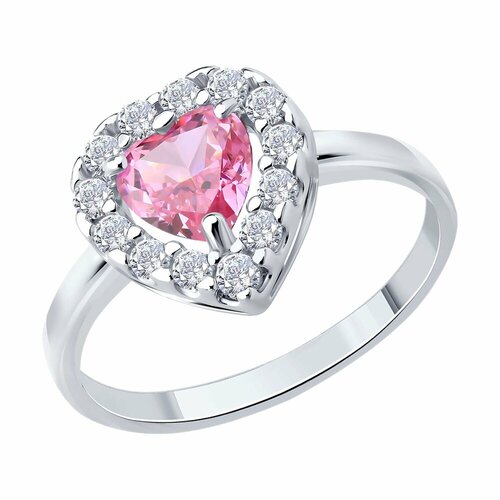 фото Кольцо diamant online, серебро, 925 проба, родирование, фианит, размер 17, розовый
