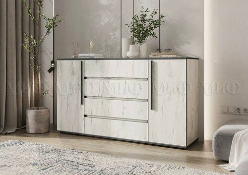 Изображение товара Норд Комод 2 двери 4 ящика (1600 мм) в цвете Дуб Крафт Белый