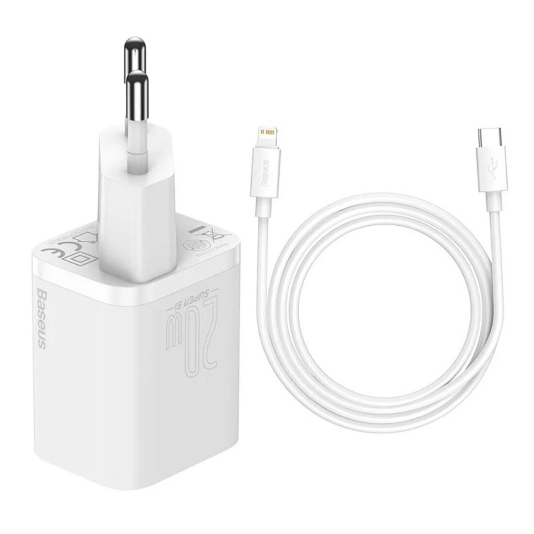 Зарядное устройство Baseus Super Si Quick Charger PD20W + Кабель Type-C to Lightning 1 м, Белый, TZCCSUP-B02