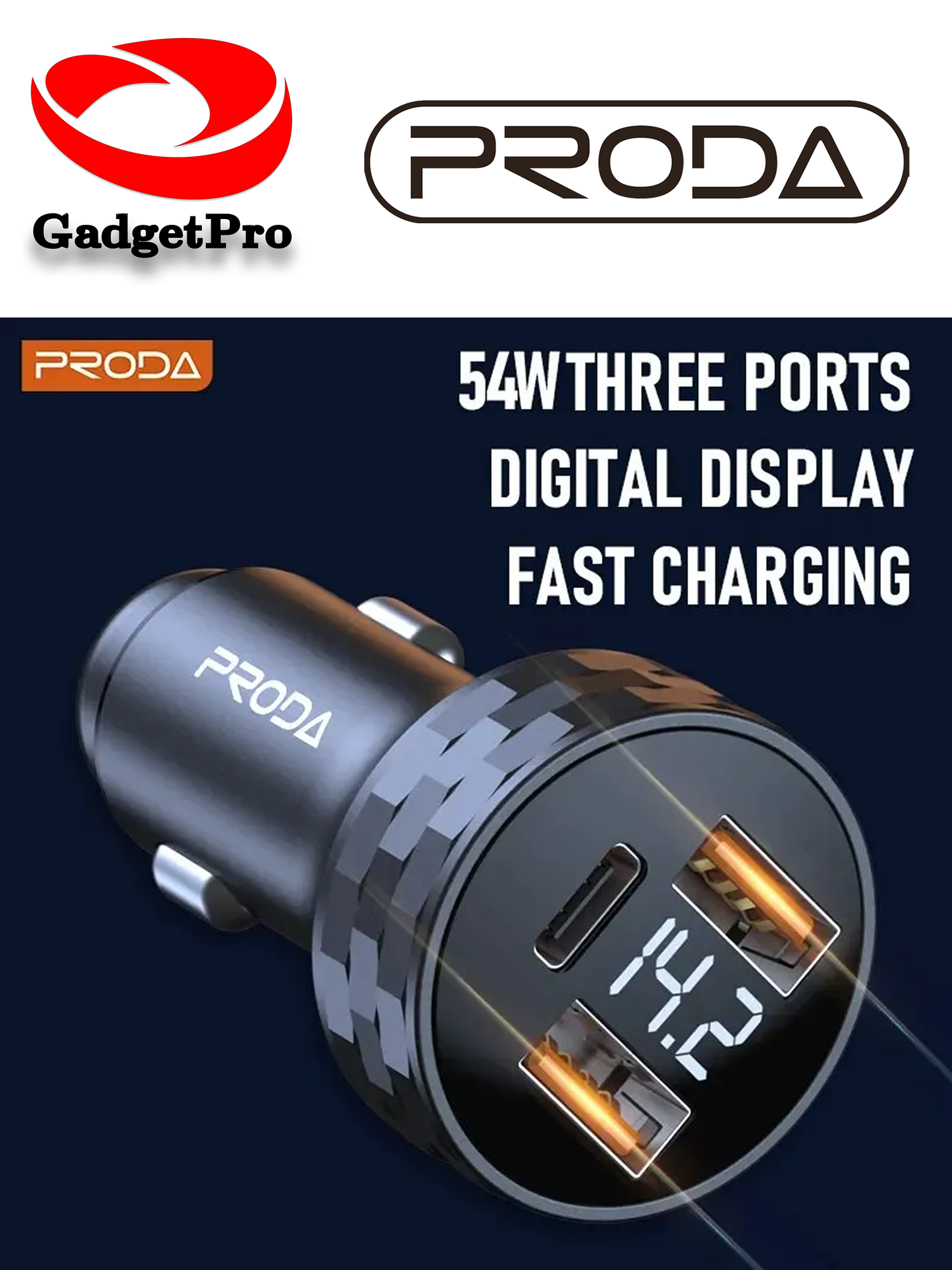 Автомобильное зарядное устройство Proda PD-C33 54W, черный цвет, без кабеля - быстрая зарядка PD/QC