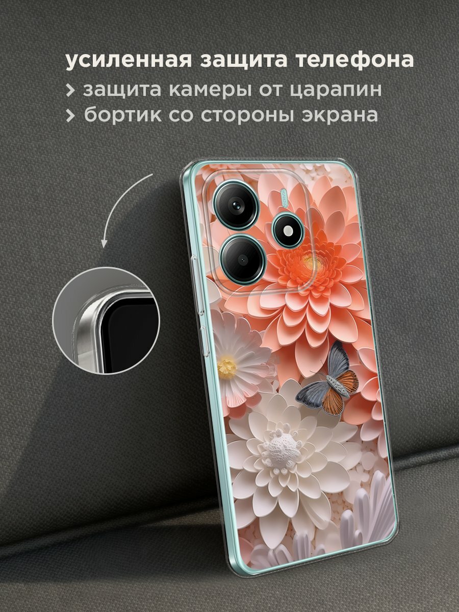 Чехол на Xiaomi Redmi Note 14 4G / Редми Нот 14 4G с принтом "Бумажные цветы" — фото 1