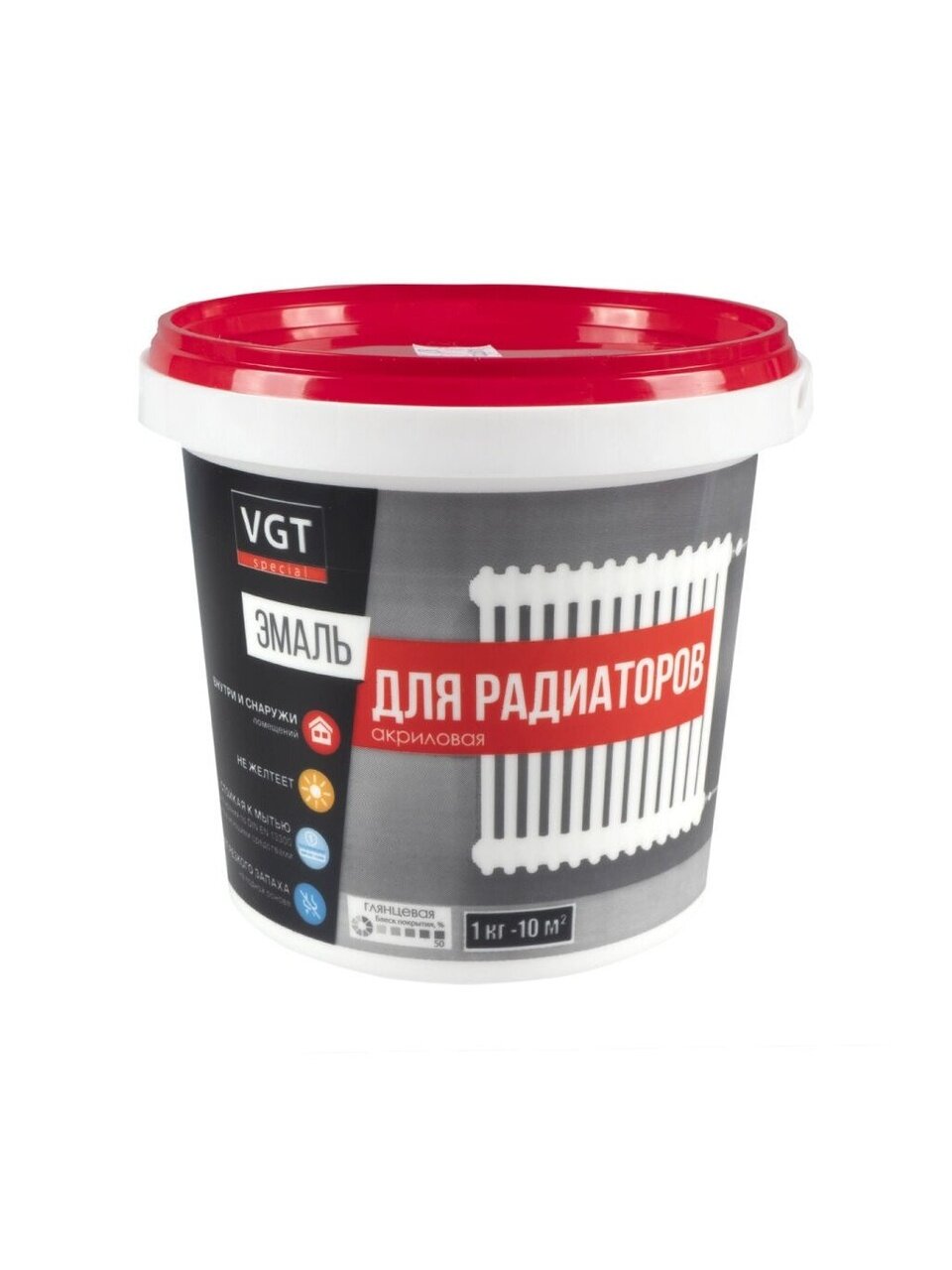 Эмаль VGT ВД-АК-1179 для радиаторов акриловая глянцевая супербелая 1 кг