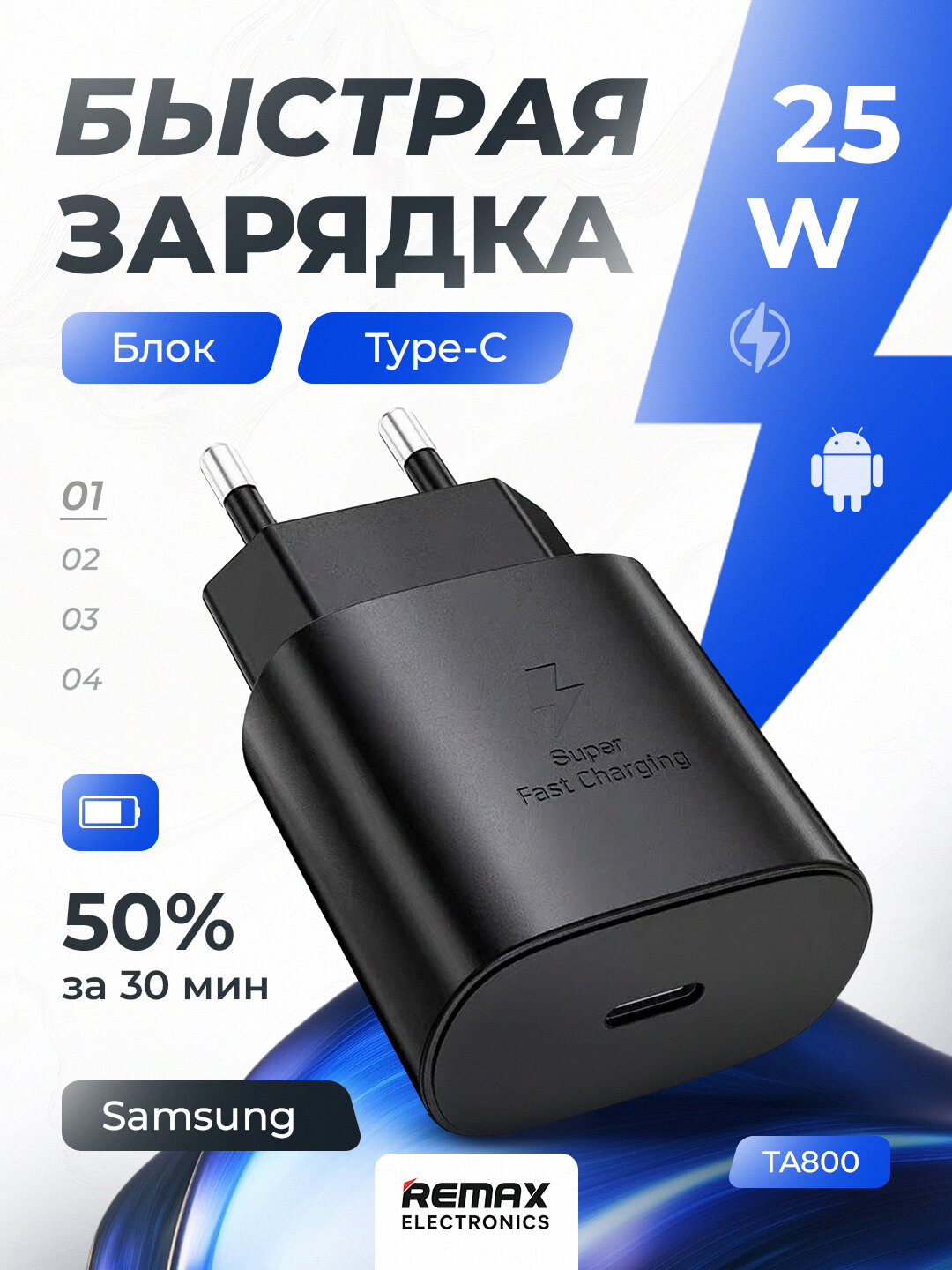 Адаптер зарядного устройства для Samsung, Redmi, iPhone, 25W, вход Type-c
