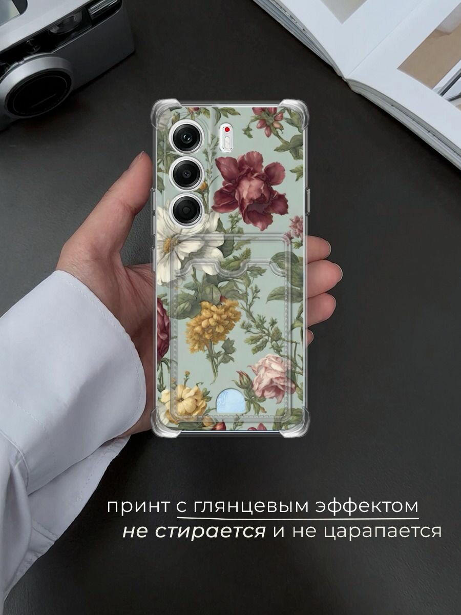 Чехол на Tecno Camon 40 Pro (Текно Камон 40 Про) с картой и принтом Акварельные красные цветы — фото 1