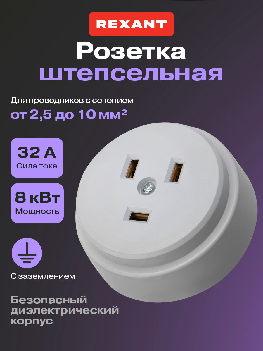 Розетка силовая РШ для электрической плиты 32 А 250 В белая REXANT