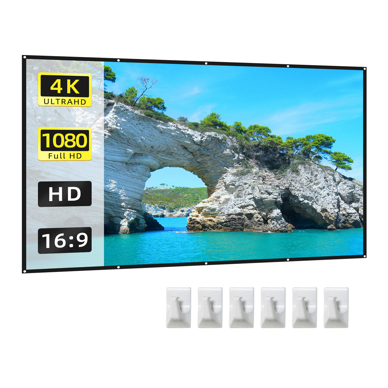 72-дюймовый проекционный экран 16:9 HD 4K складной портативный двусторонний антискладной экран для проектора с крючками для домашнего кинотеатра в помещении и на улице офисных встреч