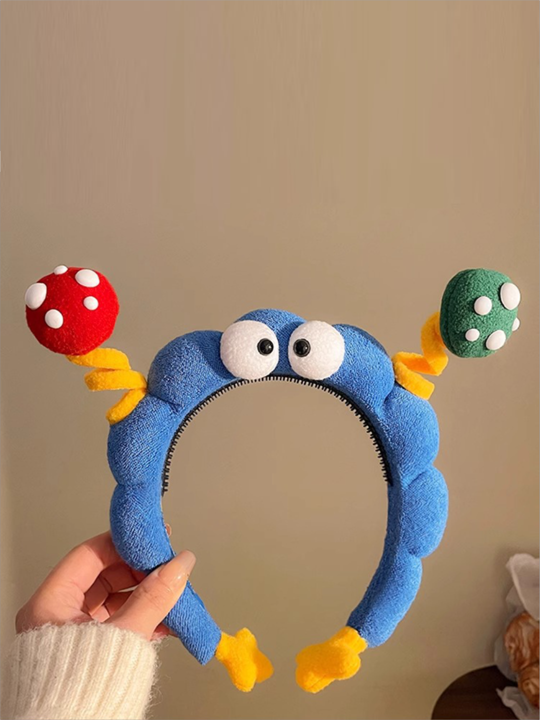 Ободок "Грибочки", с глазками, текстиль, универсальный размер, синий — фото 1