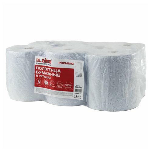 полотенца бумажные для держателя 2 слойные officeclean h1 рулонные 6 рул уп 262646 Полотенца бумажные Лайма Premium двухслойные, 112504 6 рул., белый