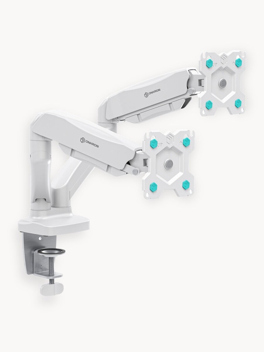 Крепление ONKRON G160 для двух мониторов 13"-32" настольное, 2 по 8 кг, газлифт, белый