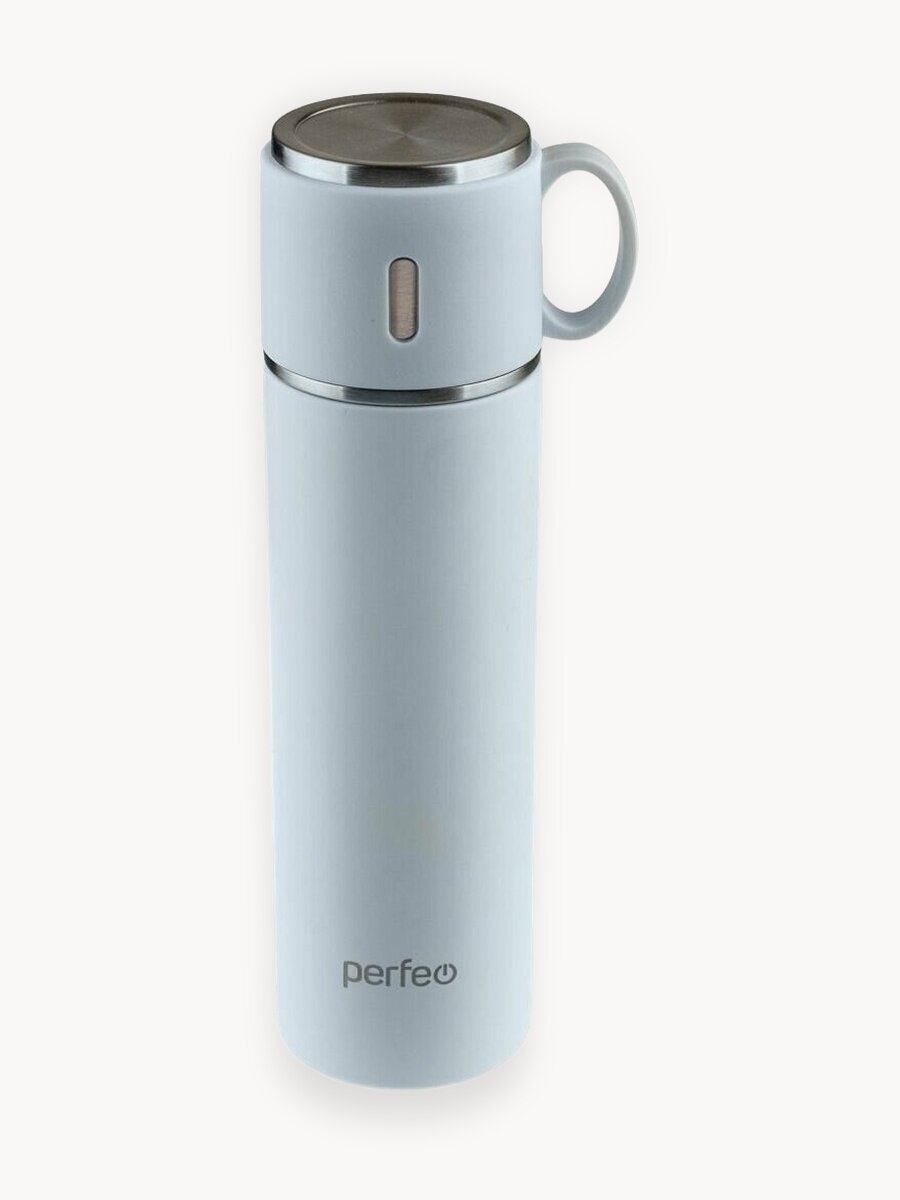 Термос PERFEO для напитков с пробкой-кнопкой, крышкой-кружкой, объем 0,5 л, белый (PF_D0213)