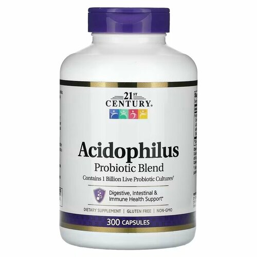 фото 21st century, acidophilus, смесь пробиотиков, 300 капсул