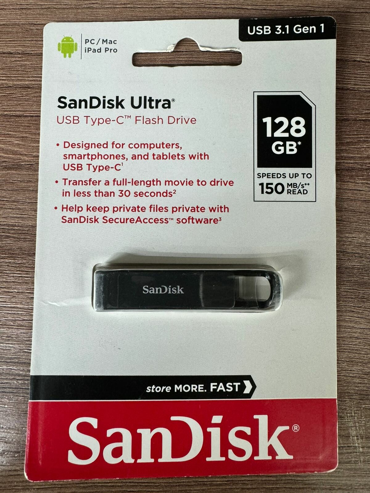 Флешка USB (Type-C) SANDISK 256ГБ, USB3.1, черный - фото №12