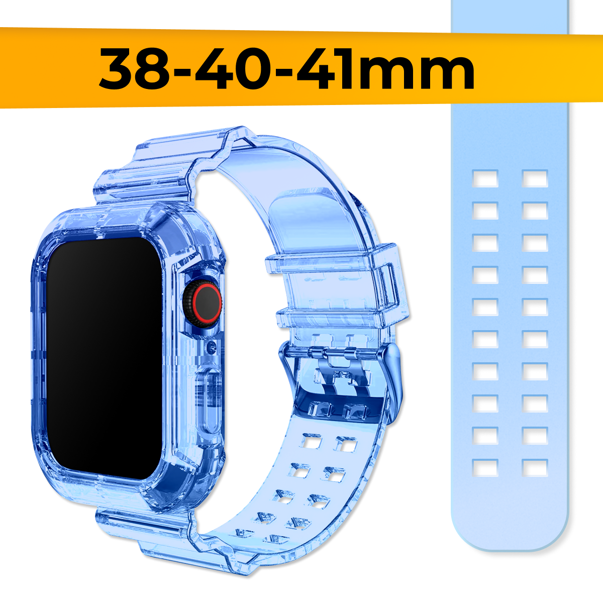 Прозрачный силиконовый ремешок для Apple Watch 1-9, SE, 38-40-41 mm / Сменный браслет на часы Эпл Вотч 1, 2, 3, 4, 5, 6, 7, 8, 9 и СE / Синий