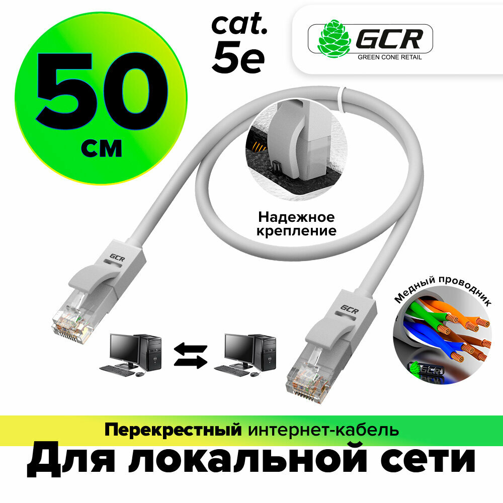 Патч-корд перекрестный UTP cat.5e 1 Гбит/с RJ45 LAN компьютерный кабель для интернета литой (GCR-LNC0-C) серый 0.5м