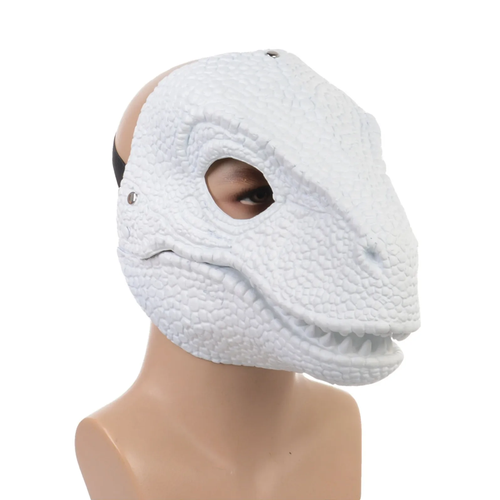 фото Маска раптора велоцираптора taymlux, маскарадная маска динозавра, фурри, белая пластиковая с открывающимся ртом на лицо, реалистичная