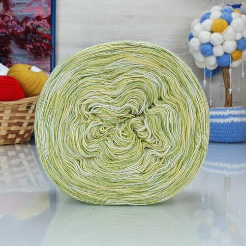 Пряжа Ангорка меланж Рассказовская, бел-ябл-желтый - 03, 95% шерсть ангорской козы, 5% акрил, 2 мотка, 250 г, 700 м.