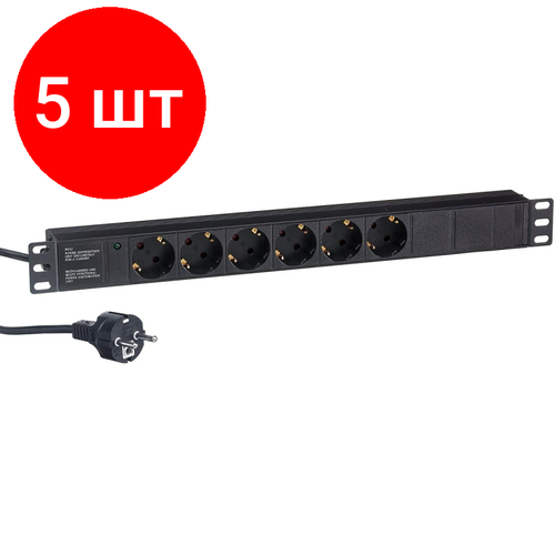 Комплект 5 штук, Блок розеток ExeGate ServerPro PDU-19H603 Al-6S-EU2.5CU EX280828RUS блок розеток exegate serverpro pdu 19h804 al 8s eu2 5cu sw