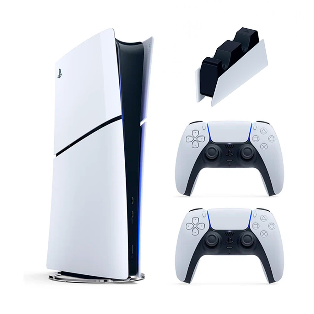 Игровая консоль PlayStation 5 Slim, без дисковода, 1 ТБ, два геймпада + зарядная станция