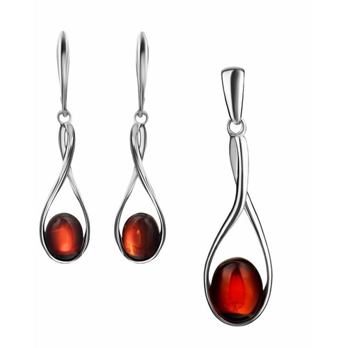 фото Комплект бижутерии: серьги, подвеска, янтарь, бордовый amberhandmade