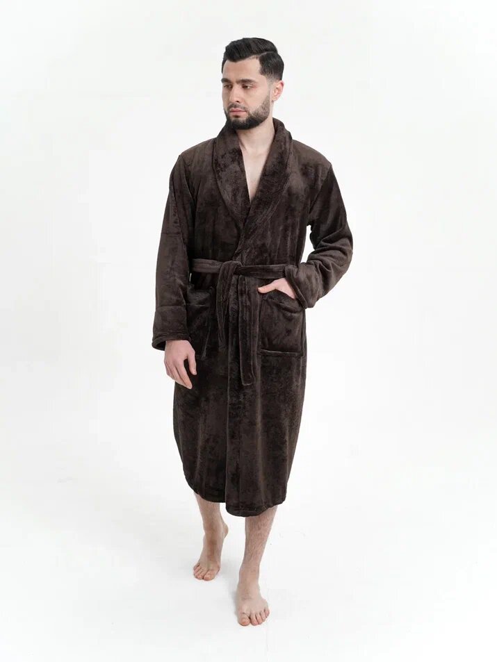 Халат коричневый с длинным рукавом и карманами - фотография № 3