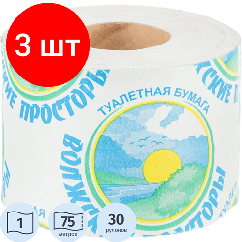 Комплект 3 упаковок, Бумага туалетная 1сл серая втул 75м 30рул/уп бумага туалетная 1 слойная серая 50 рул уп