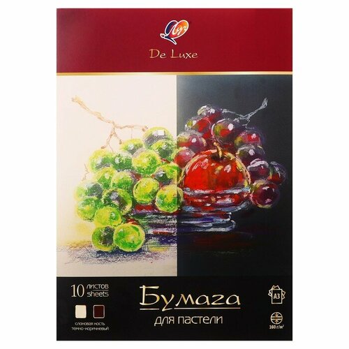 Бумага для пастели А3, 10 листов De Luxe, 160 г/м2, слоновая кость и тёмно-коричневый, в папке (комплект из 5 шт)