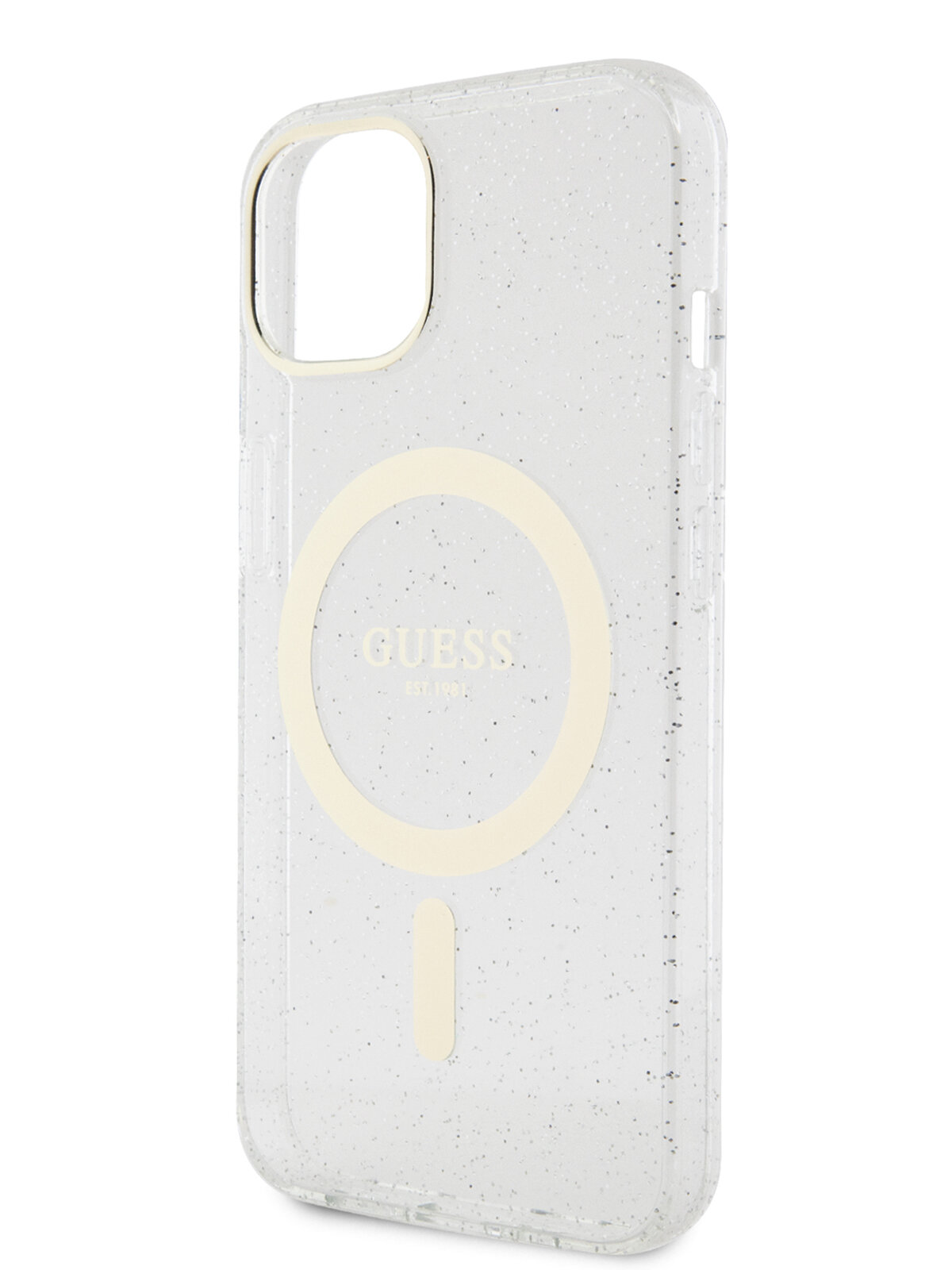 Guess для iPhone 13 чехол MagSafe PC/TPU Glitter Metal outline Hard Transp/Gold