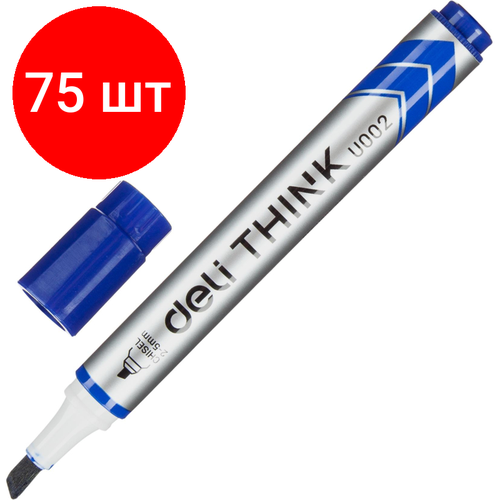 Комплект 75 штук, Маркер для белых досок Deli Think 2-5 мм синий скош. нак. EU00230