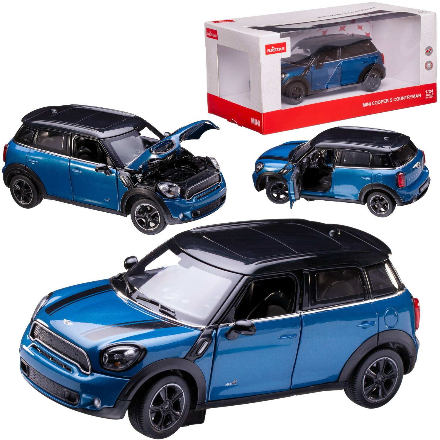 Машина металлическая 1:24MINI Cooper S Countryman(R60) , цвет синий, двери и капот открываются 56400BL