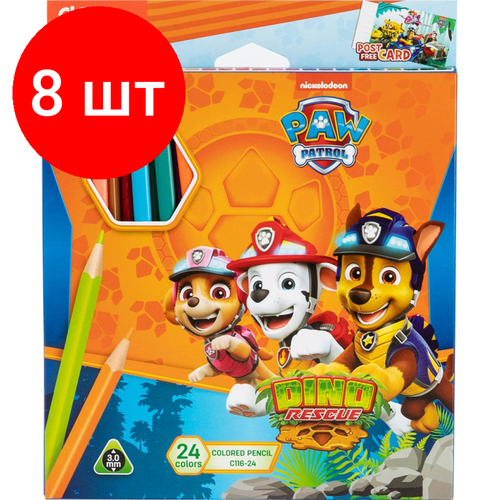 Комплект 8 наб, Карандаши цветные Deli Paw Patrol трехгран, заточен,24цв/наб, картон EC116-24