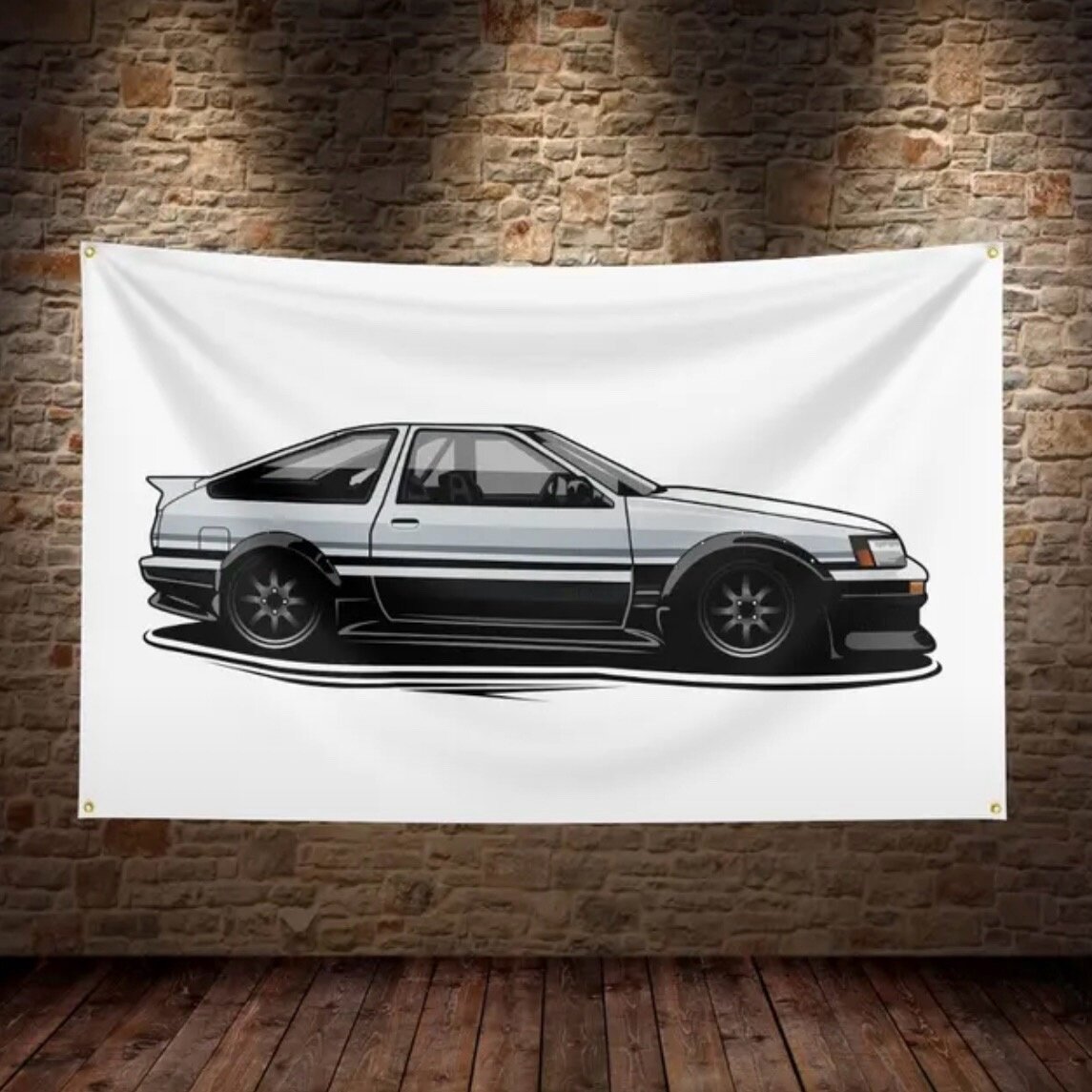 Флаг плакат баннер JDM Toyota Corolla Trueno AE86 InitialD Тойота Королла Труэно АЕ86