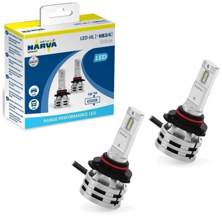 Лампа светодиодная NARVA LED HB3 /HB4 (P20/22d) 6500K 24W Range Performance LED HL (к. уп.2 шт.) 18038 — фото 1